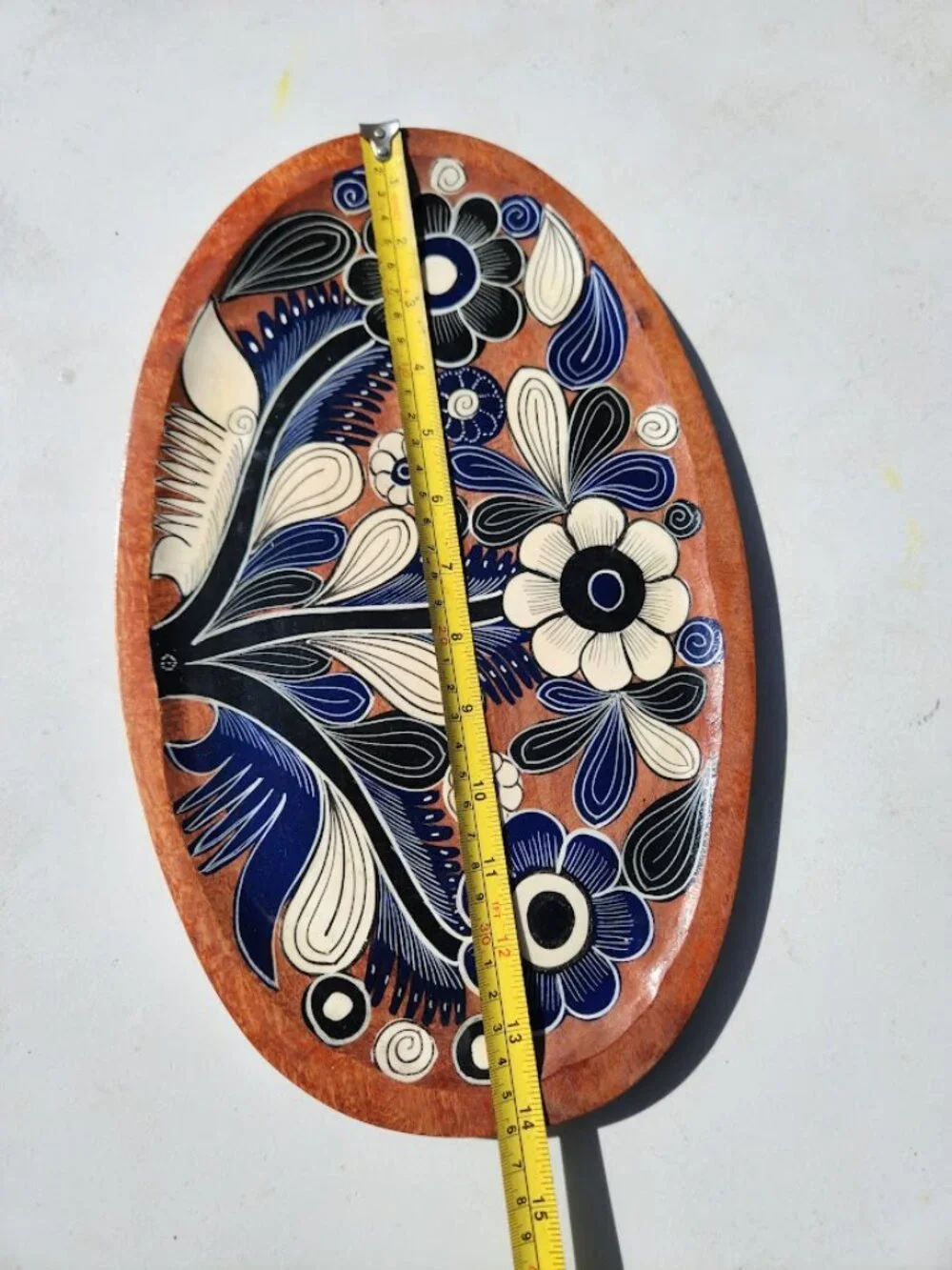 Mexican Folk Art Lacquerware Bateas Tray Decor Mexico Artist Signed Floral Moti